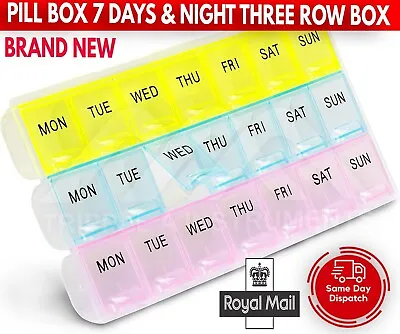 Pill Box  Daily Tablet Organiser 7 Day Night Three Row 8.3 X3.5  (21 Mini Boxes) • £3.99