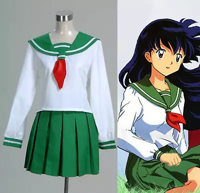 Kagome Higurashi Girls High School Uniform Green White Dress Set Cosplay Costum/ • $63