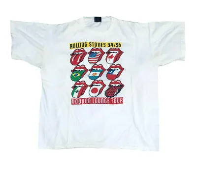 $85 • Buy Vintage 1994-95 Rolling Stones Voodoo Lounge Band Tour 100% Cotton T Shirt Sz XL