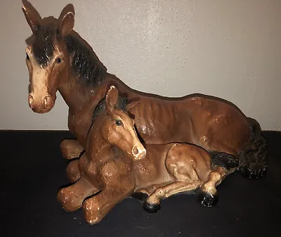 Vintage Universal Statuary Corp Horse Mare & Foal Statue # 876 1988 Resin 8x13 • $30