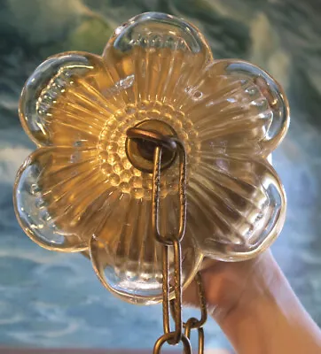 Vintage Art Glass Flower Ceiling Canopy Lamp Chandelier Part Gold Tole Metal • $85