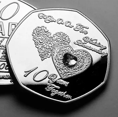 On Our 10th TIN WEDDING ANNIVERSARY Commemorative. Diamante. Gift/Present. 10 • £8.99