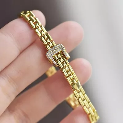 Lab-Created Diamond 2Ct Round Cut Women's Buckle Bracelet 14K Yellow Gold Plated • $206.49