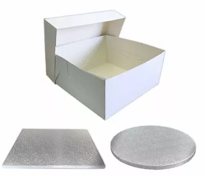 Single White Cake Box And Silver Board Pack - Thick Drum For Wedding Party Etc • £5.99