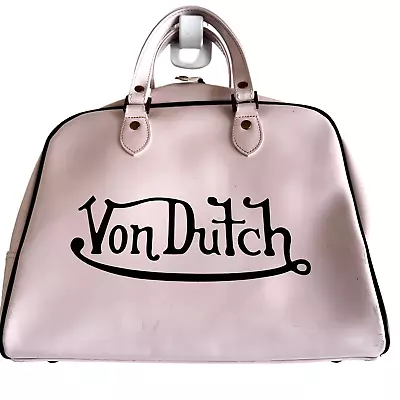 Vintage Von Dutch Leather Bowling Bag Y2k Hand Carry Zip Closure Light Pink  • $174.99