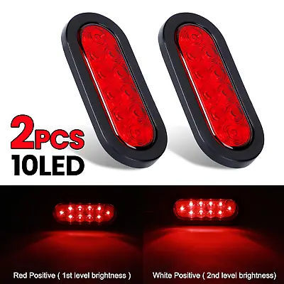 2 Red 6  Oval Trailer Lights 10 LED Stop Turn Tail Truck Sealed Grommet Plug DOT • $17.39