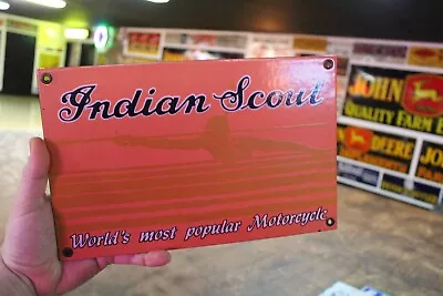 Indian Scout Motorcycle  Dealer Porcelain Metal Sign Gas Oil Harley Arrow Soda • $70