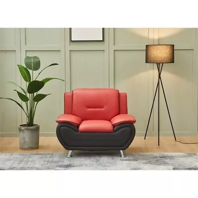 Pemberly Row Upholstered Modern Faux Leather Chair In Black / Red • $222.06