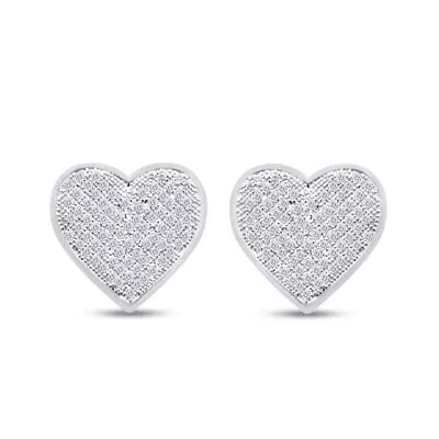 Jumbo Size Heart Micro Pave Cubic Zirconia Stud Earrings 925 Sterling Silver • $84.63