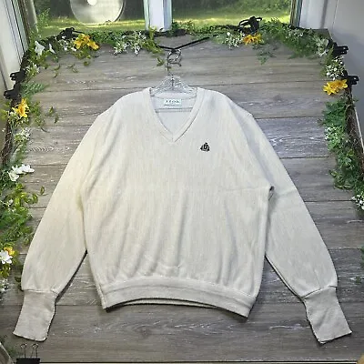 Vintage IZOD Sweater Size XL Beige Pullover Made In USA Knit V-Neck Thermal Mens • $24.99