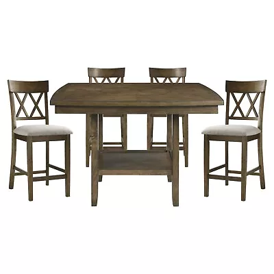 Light Oak Finish Dining 5pc Set Lazy Susan Table And 4 Counter Height Chairs • $1199