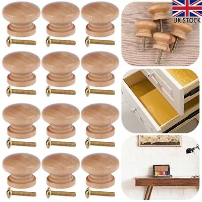 12x Wooden Knobs With Metal Screws Wardrobe Door Drawer Cabinet Pull Handle Knob • £5.53