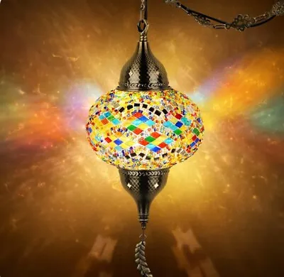 Turkish Moroccan Pendant Hanging Ceiling Light W/ 15' Cord Tiffany Style Mosaic • $25