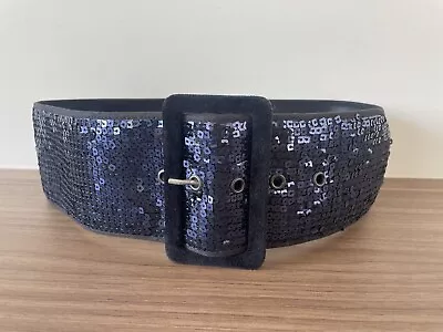 Wheels & Dollbaby Belt Wide Blue Black Sequin Immaculate Sz S - M • $50