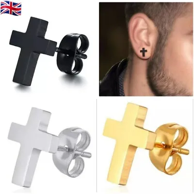 Cross Earrings Studs Stainless Steel Men/ Women Earrings Gothic Biker Punk *UK* • £4.10