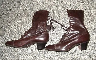Star Brand Woman's Antique Victorian Brown Leather High Top Lace Up Shoes • $49.99