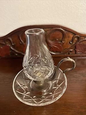 Waterford Crystal Lismore Candle Lamp Hurricane Silverplate Shade Base • $85