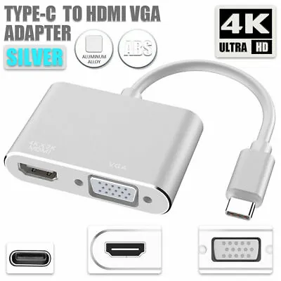 $16.64 • Buy Type-C 3.1 To 4K HDMI +VGA Port USB-C HUB Adapter Converter For MacBook IPad Pro