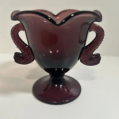 Vintage Fenton Glass Compote Vase Koi Fish Handles Amethyst Purple • $49.95
