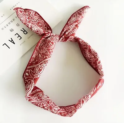 Women Girl Retro Boho Hip Hop Paisley Bandana Hair Band Wire Bow Headband Scarf • $7.95