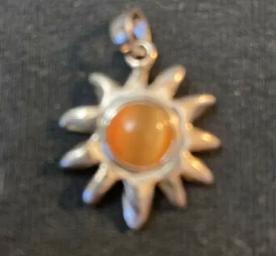 Vintage Amber Starburst .925 Sterling Silver Pendant • $18.66