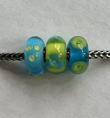 Lot Of 3 Authentic Trollbeads Turquoise Blue And Green Trio Spring Summer! • $48