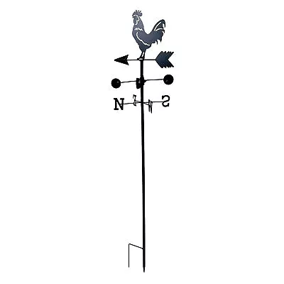 Freestanding Black Steel Traditional Cockerel Garden Weathervane Wind Indicator • £19.99