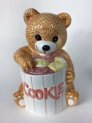 Vintage Ceramic Teddy Bear Holding A Cookie Cookie Jar  • $12