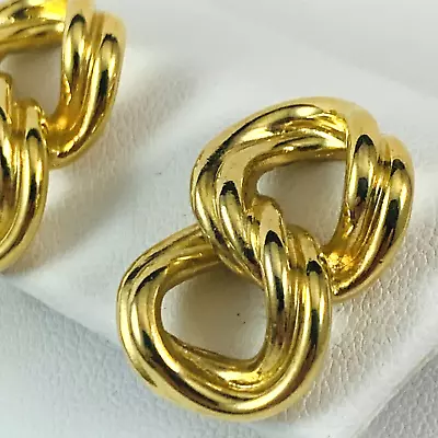 Vintage TRIFARI TM Signed Comfort Clip Gold Tone Chain Link Design Clip Earrings • $24.99