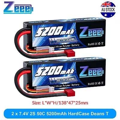 2x Zeee 7.4V 50C 5200mAh 2S LiPo Battery Deans Hardcase For RC Car Truck Truggy • $46.91