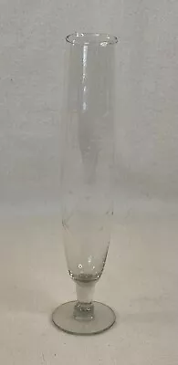 Vintage Clear Etched Glass Tall Flute Bud Vase Delicate 10” EUC • $20