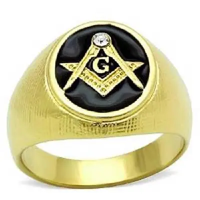 £19.99 • Buy Gold Masonic Ring Mens Signet Pinky Onyx Masons Diamond Military
