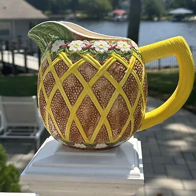 Vintage Seymour Mann Majolica Pitcher Yellow Lattice Glazed Ceramic 7”  Pitcher • $20