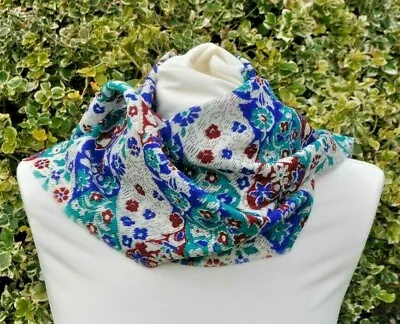 Scarf In Liberty Varuna Wool Blue Burgundy Turquoise Ivory Abstract Flowers • £19.99