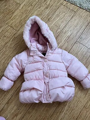 Baby Girls Dkny Jeans Designer Coat Puffer Jacket 18 Months Vguc Fur Hood Pink • £6.99