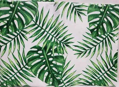 Heavy Flannel Back Vinyl Tablecloth 52  X 70  Oblong GREEN TROPICAL LEAVESHS • $15.99