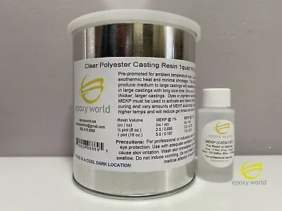 CLEAR POLYESTER CASTING RESIN By EPOXY WORLD 1 Quart (32 Oz.) W/ MEKP FREE SHIP • $47.99