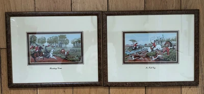 £52 • Buy Woven Silk Art J J Cash Humour Hunting Scene X2 Mounted Framed