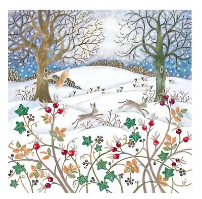 Charity Christmas Card ~ Snowy Field & Hares ~ Single ~ See Pic/descr • £1.99