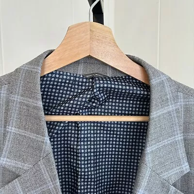 Oak Hill Blue Gray Plaid Wool Silk Blend Sport Coat Jacket Mens 3XL 54/56R • $64.99