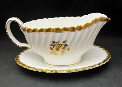 Minton Gold Rose Gravy Boat And Plate • $20