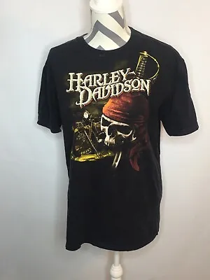 Harley Davidson Motorcycles Black T Shirt Men L  Las Cruces NM  Pirate Skull • $35.99