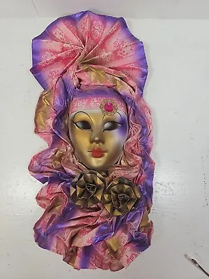 Ceramic Mask Paper Mache 3D Pink Purple Gold Roses  • $16.86