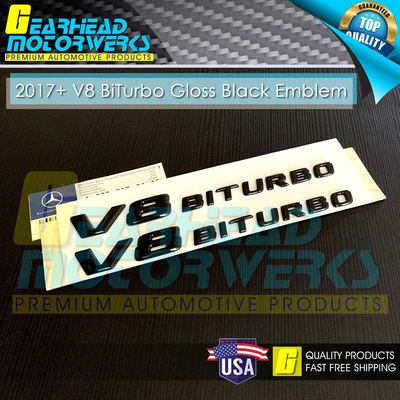 $29.32 • Buy V8 BiTurbo Side Fender Emblem Gloss Black 3D Badge Mercedes AMG 17+ C63 E63 G63