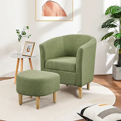 Modern Accent Arm Chair W/ Ottoman Linen Fabric Single Sofa Comfy Upholstered • $135.99