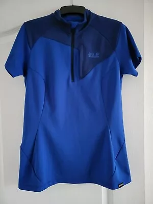 Jack Wolfskin Women's 1/4 Zip Short Sleeve Performance Top Royal Blue UK 10 • £12