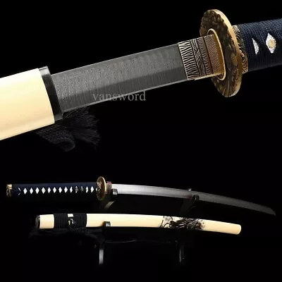 Japanese Katana Hand Forged Damascus Folded Steel Samurai Sword Copper Tsuba. • $546.70