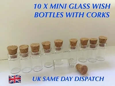 10 X  Mini Glass Wish Bottles With Cork Stopper Vials Tiny Wishing Bottles 0.5ml • £3.49