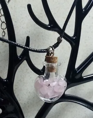 $3.67 • Buy Mini Gemstone Filled Glass Heart Shaped Jar Pendant Rose Quartz