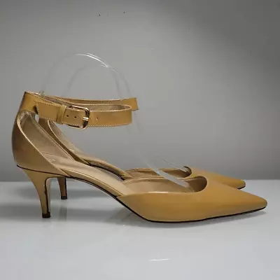 J. Crew Kitten Heel Women Size 9.5 Nude Patent Leather Ankle Strap Made In Italy • $76